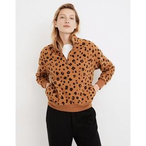 Madewell Women's Half Zip Sweatshirt in Cheetah, Size M